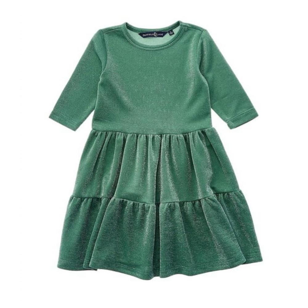 NEW DUFFIELD LANE girl's ashton dress in green shimmer